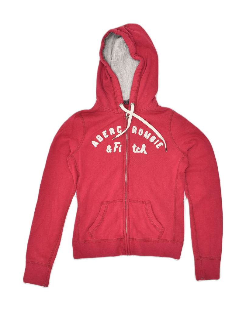 ABERCROMBIE & FITCH Womens Graphic Zip Hoodie Sweater UK 12 Medium Red | Vintage Abercrombie & Fitch | Thrift | Second-Hand Abercrombie & Fitch | Used Clothing | Messina Hembry 