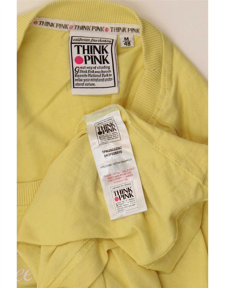 Think Pink Mens Graphic T-Shirt Top IT 48 Medium Yellow Cotton