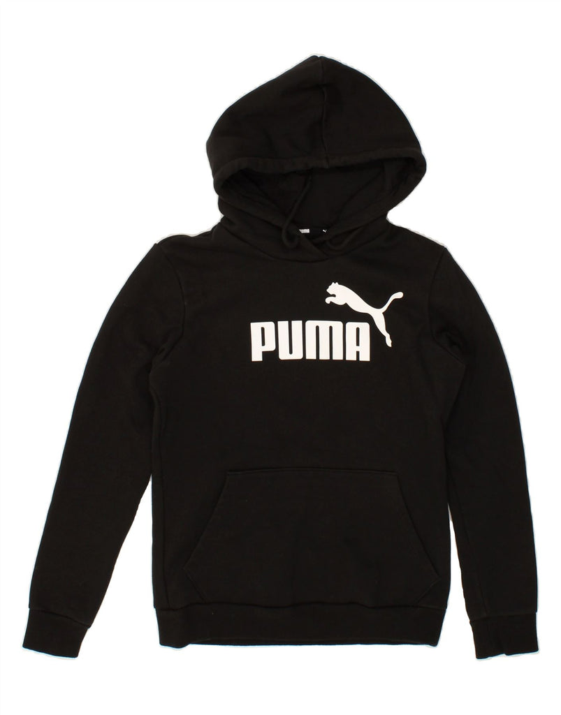 PUMA Womens Loose Fit Graphic Hoodie Jumper UK 6 XS Black Cotton | Vintage Puma | Thrift | Second-Hand Puma | Used Clothing | Messina Hembry 