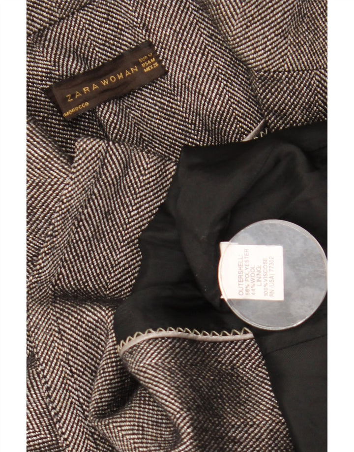 Zara Womens Pea Coat UK 12 Medium Grey Herringbone Polyester