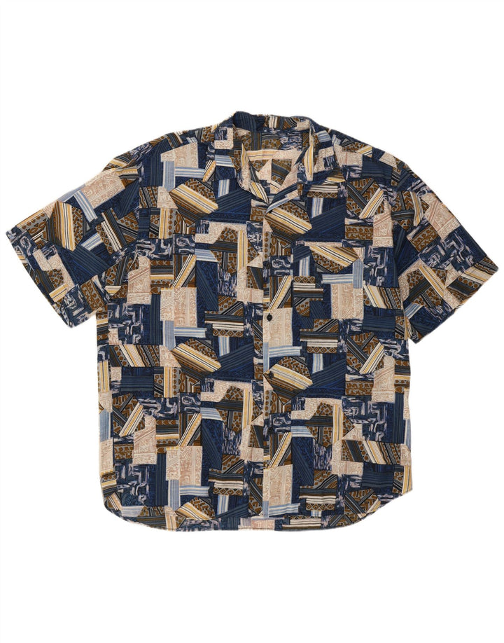 Vintage Mens Short Sleeve Shirt XL Blue Patchwork