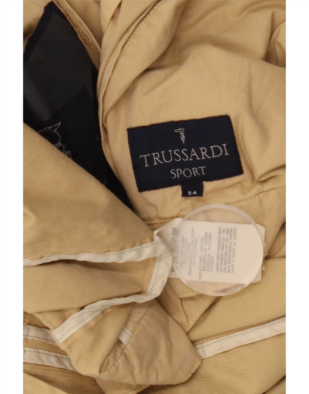 Trussardi Mens Bomber Jacket IT 54 2XL Beige Cotton