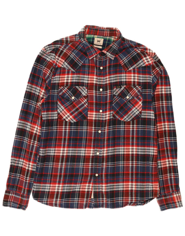 Lee Mens Slim Fit Flannel Shirt XL Blue Plaid Cotton