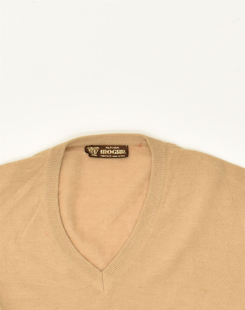 VINTAGE Womens V-Neck Jumper Sweater UK 14 Large Beige Alpaca Wool | Vintage Vintage | Thrift | Second-Hand Vintage | Used Clothing | Messina Hembry 