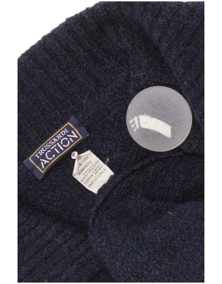 Trussardi Mens Cardigan Sweater Large Navy Blue Merino Wool