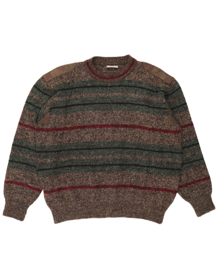Ranger Mens Crew Neck Jumper Sweater XL Brown Striped Polyamide