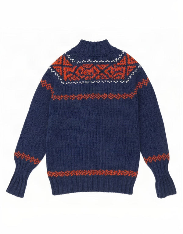 Benetton Boys Cardigan Sweater 10-11 Years XL Blue Fair Isle Acrylic