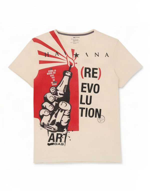 Gas Mens Graphic T-Shirt Top Small White Cotton