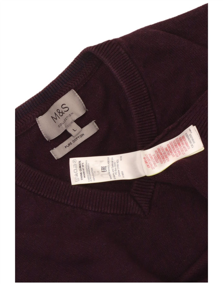 Marks & Spencer Mens V-Neck Jumper Sweater Large Purple Cotton