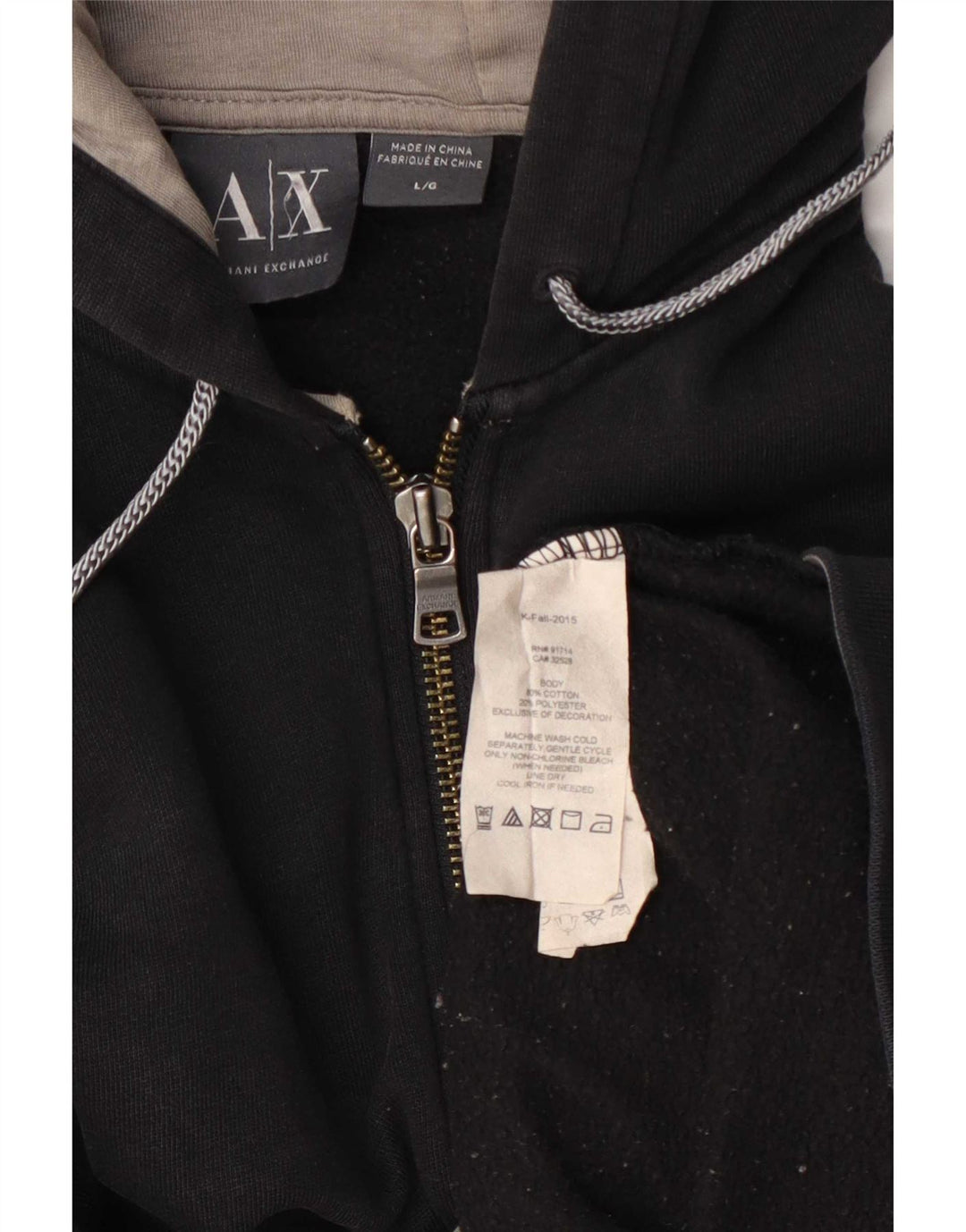 Armani Mens Zip Hoodie Sweater Large Black Cotton