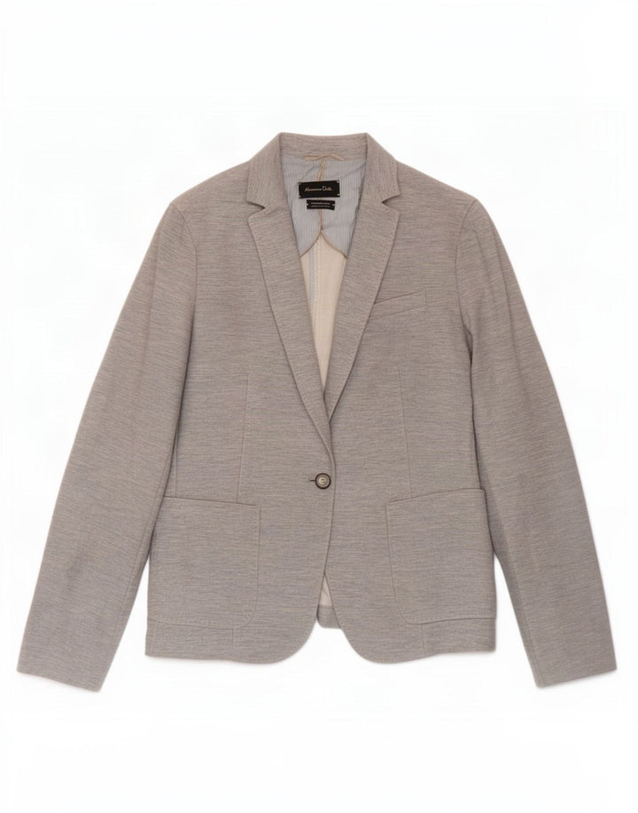 Massimo Dutti Womens 1 Button Blazer Jacket EU 42 Large Grey Cotton