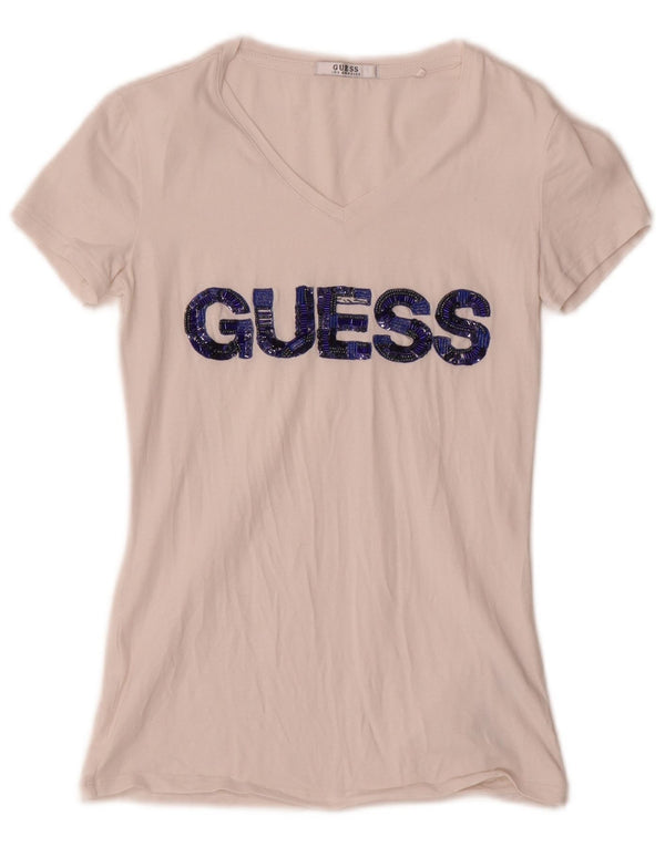 Guess Womens Graphic T-Shirt Top UK 4 XS White Cotton