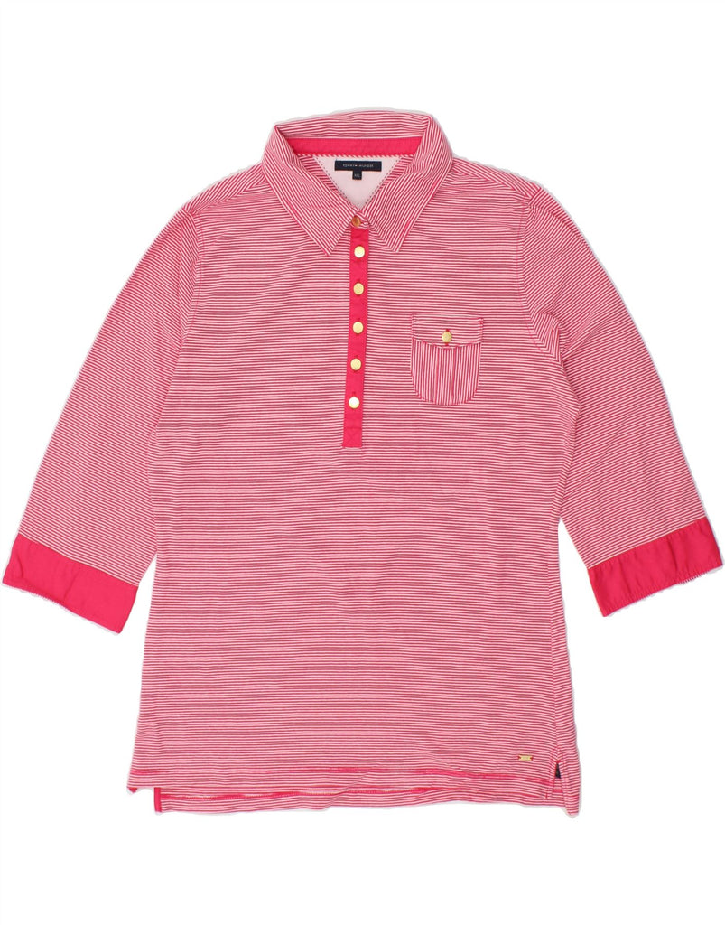 TOMMY HILFIGER Womens 3/4 Sleeve Polo Shirt UK 20 2XL Pink Striped Cotton | Vintage Tommy Hilfiger | Thrift | Second-Hand Tommy Hilfiger | Used Clothing | Messina Hembry 