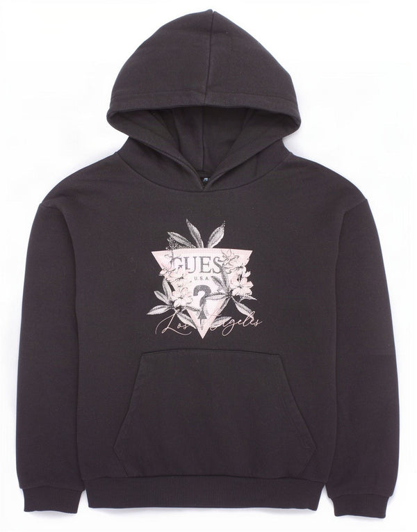 Guess Girls Graphic Hoodie Jumper 9-10 Years Black Cotton
