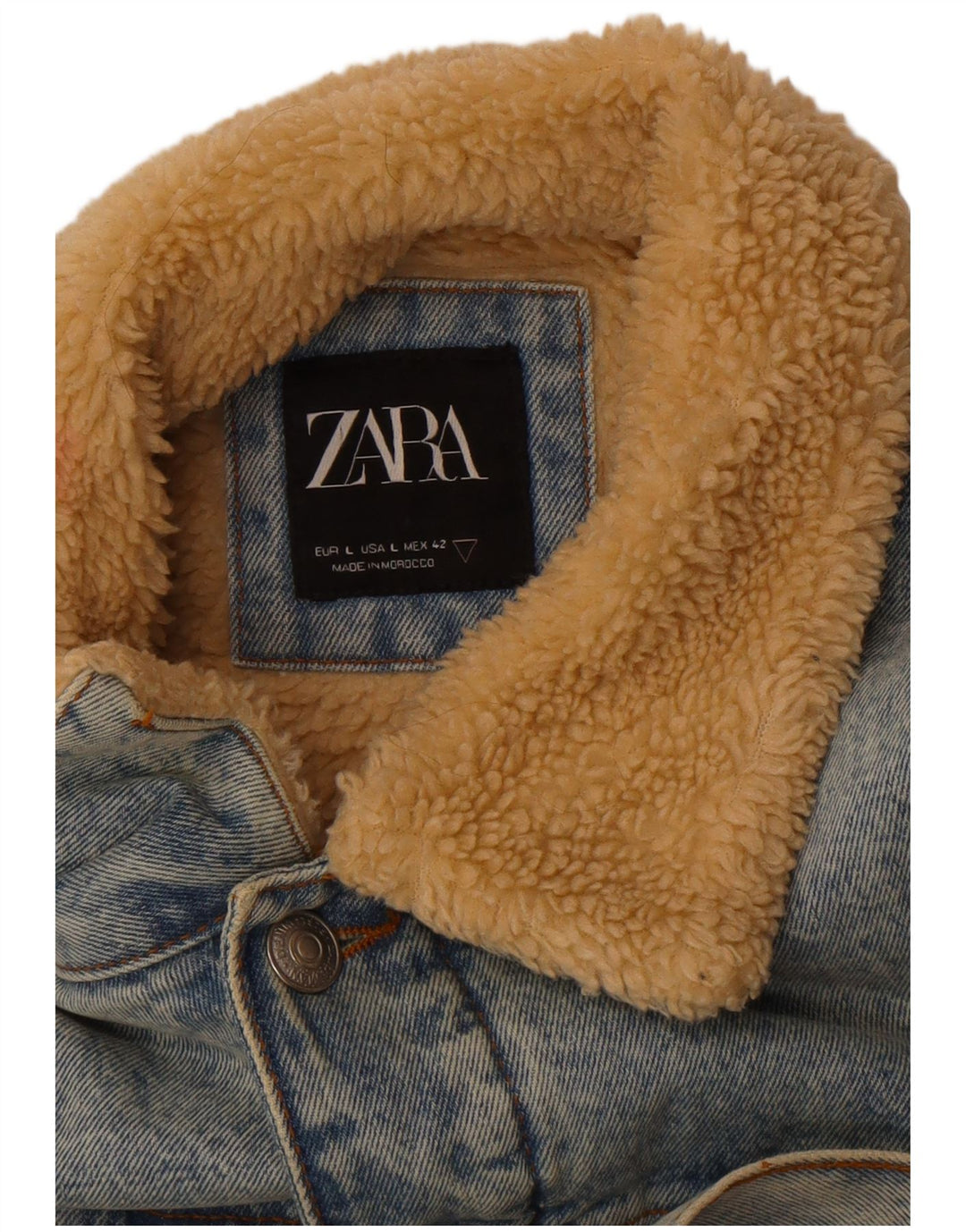 Zara Mens Denim Sherpa Jacket UK 40 Large Blue Polyester