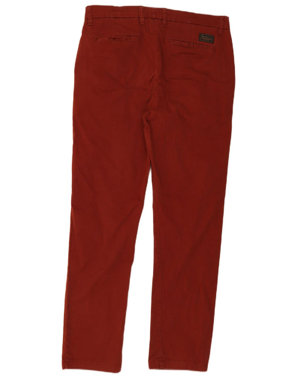 Ben Sherman Mens Slim Chino Trousers W34 L32 Burgundy Cotton
