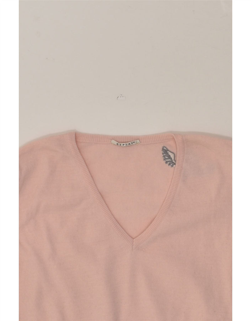 REPLAY Womens Slim Fit V-Neck Jumper Sweater UK 18 XL Pink Alpaca Wool | Vintage Replay | Thrift | Second-Hand Replay | Used Clothing | Messina Hembry 