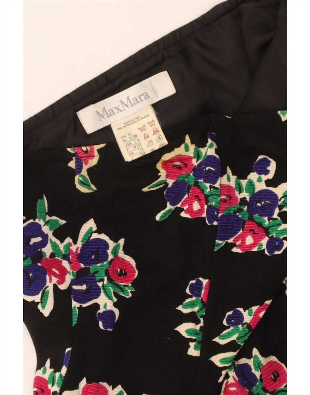 Max Mara Womens Strapless Dress UK 12 Medium Black Floral Cotton