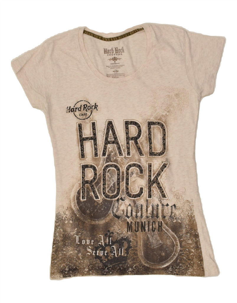 HARD ROCK CAFE Womens Munich Graphic T-Shirt Top UK 8 Small Grey Cotton | Vintage Hard Rock Cafe | Thrift | Second-Hand Hard Rock Cafe | Used Clothing | Messina Hembry 