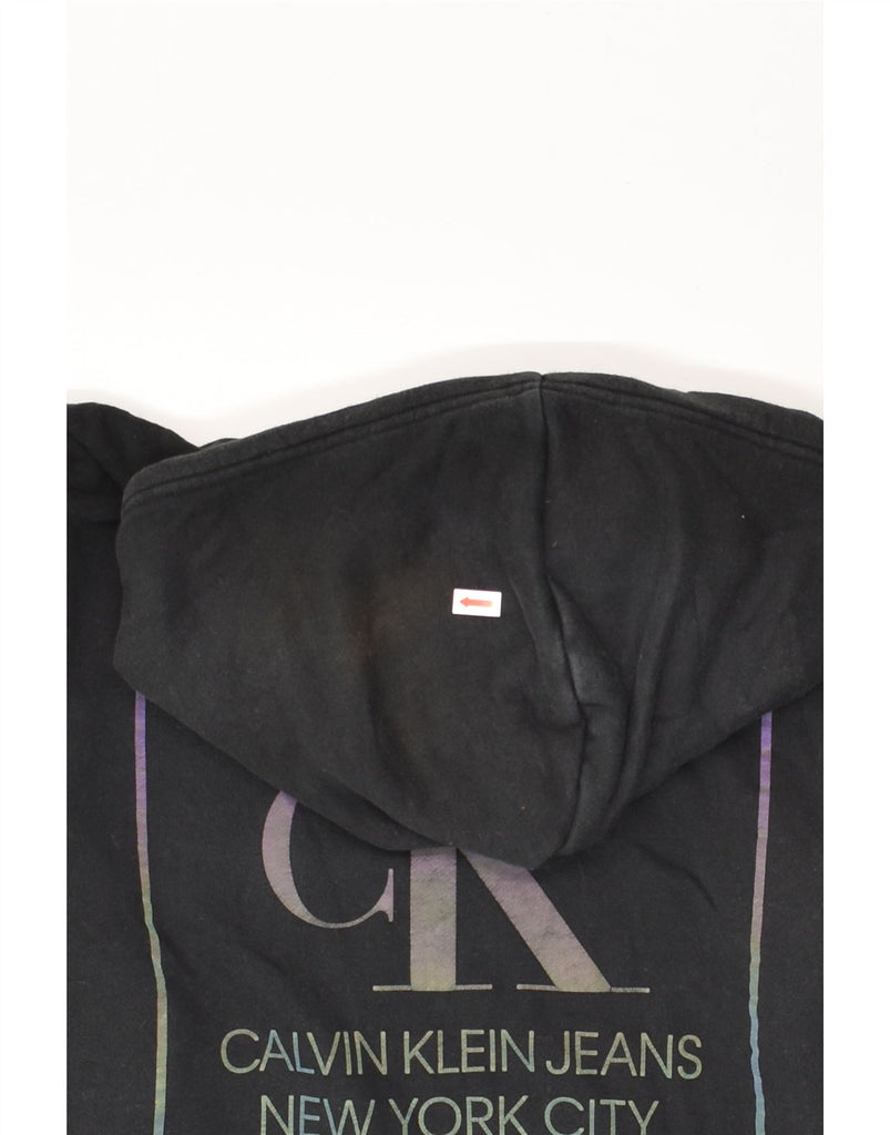 CALVIN KLEIN Womens Graphic Hoodie Jumper UK 14 Medium Black Cotton | Vintage Calvin Klein | Thrift | Second-Hand Calvin Klein | Used Clothing | Messina Hembry 