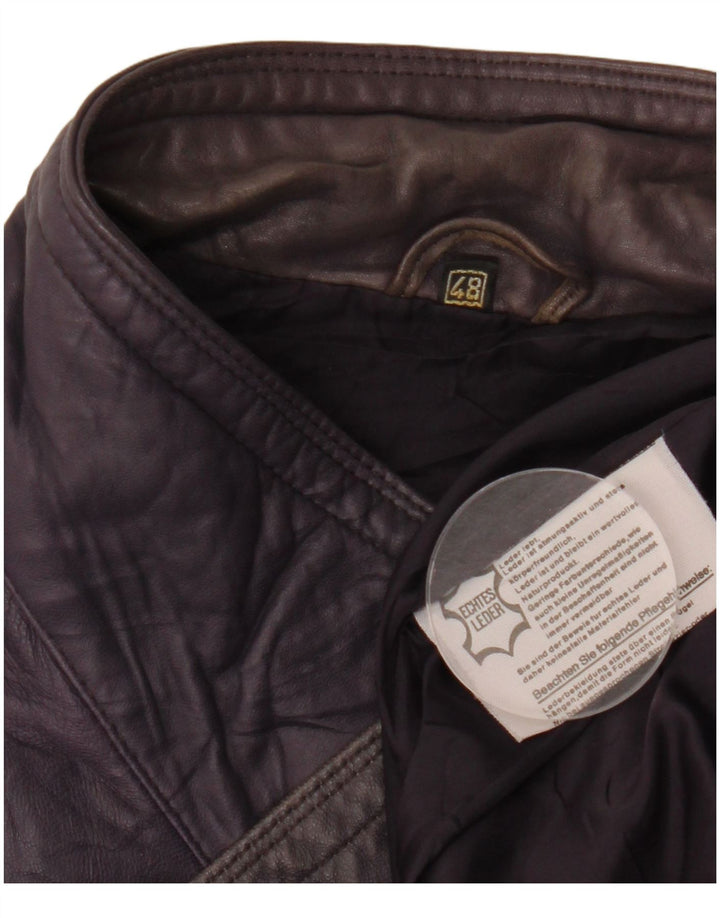 VINTAGE Womens Leather Coat EU 48 2XL Purple Leather