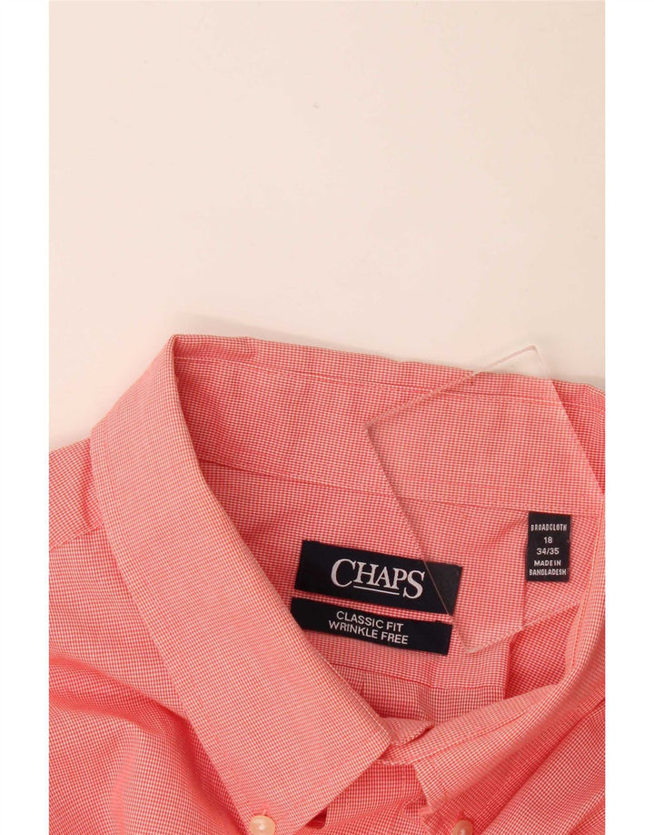 Chaps Mens Classic Fit Shirt Size 18 2XL Pink Houndstooth Cotton