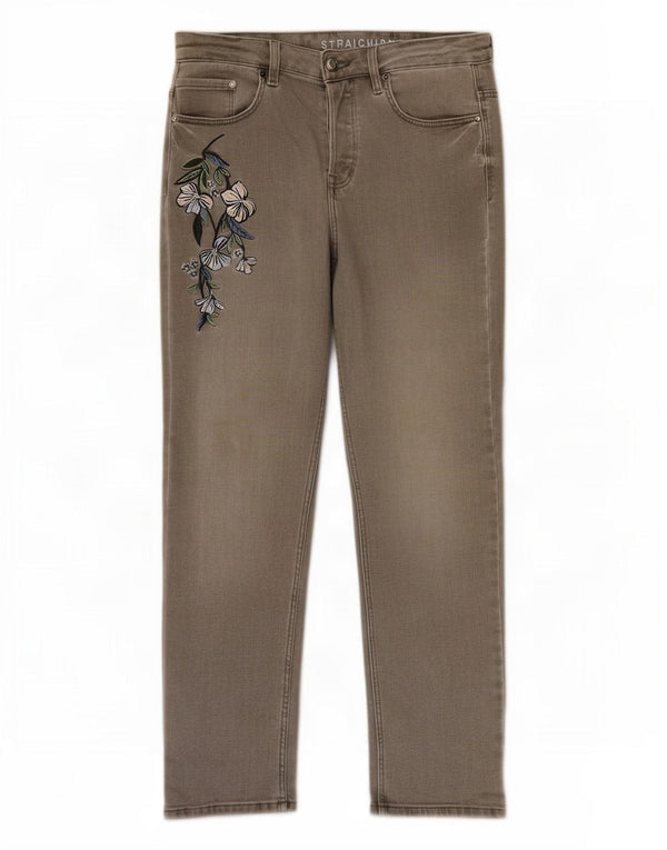 Marks & Spencer Womens Straight Jeans UK 10 Small W30 L25 Grey Floral