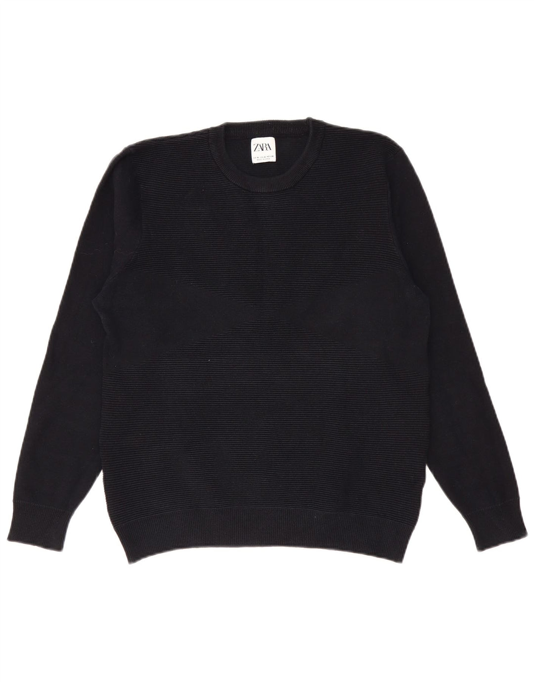 Zara Mens Crew Neck Jumper Sweater Medium Black Pinstripe Cotton