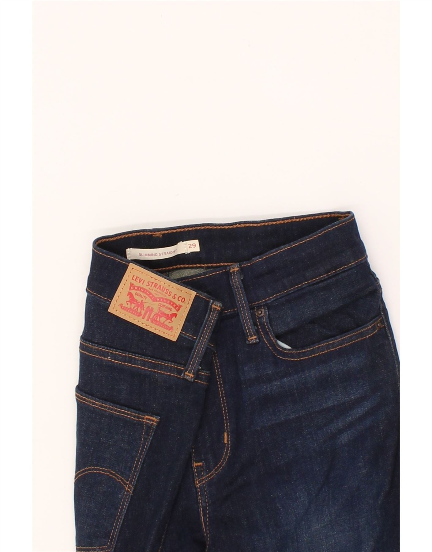 LEVI S Womens Slimming Straight Jeans W29 L34 Navy Blue Cotton Vintage Second Hand Clothing Online Messina Hembry