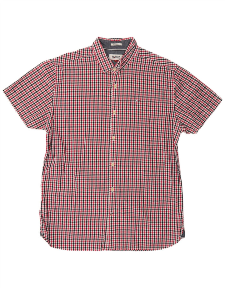 TOMMY HILFIGER Mens Regular Fit Short Sleeve Shirt Large Red Check