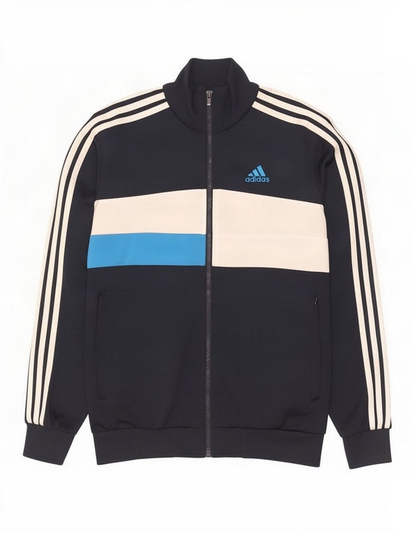 Adidas Boys Tracksuit Top Jacket 13-14 Years Navy Blue Colourblock