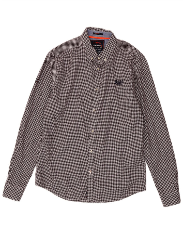 Superdry Mens Shirt Medium Burgundy Houndstooth Cotton