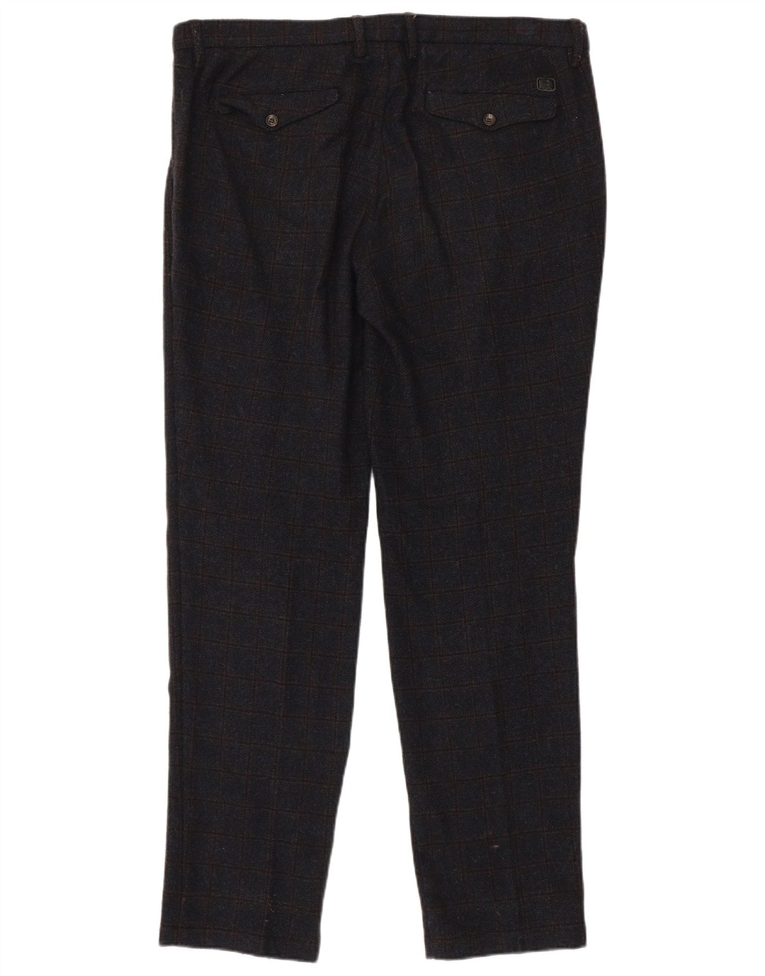 Trussardi Mens Straight Suit Trousers W38 L33 Navy Blue Check