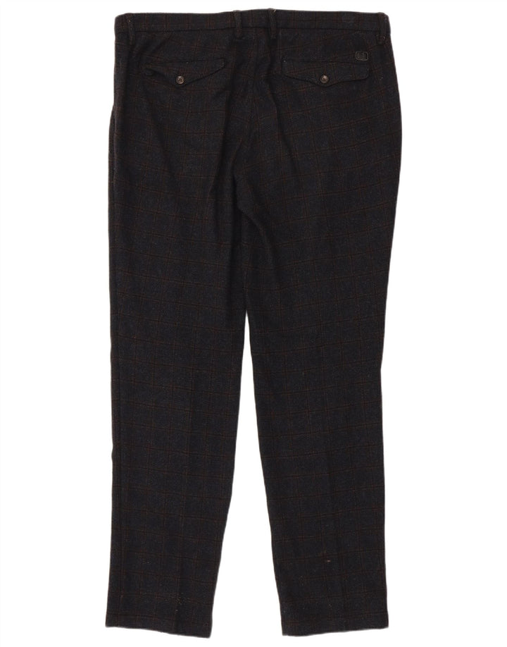 Trussardi Mens Straight Suit Trousers W38 L33 Navy Blue Check