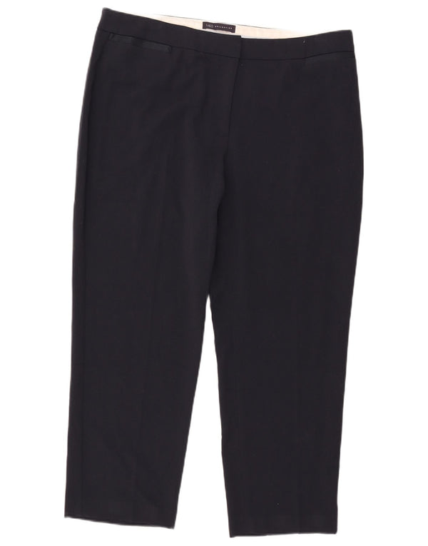Marks & Spencer Womens Straight Cropped Trousers UK 18 XL W38 L25 Navy Blue
