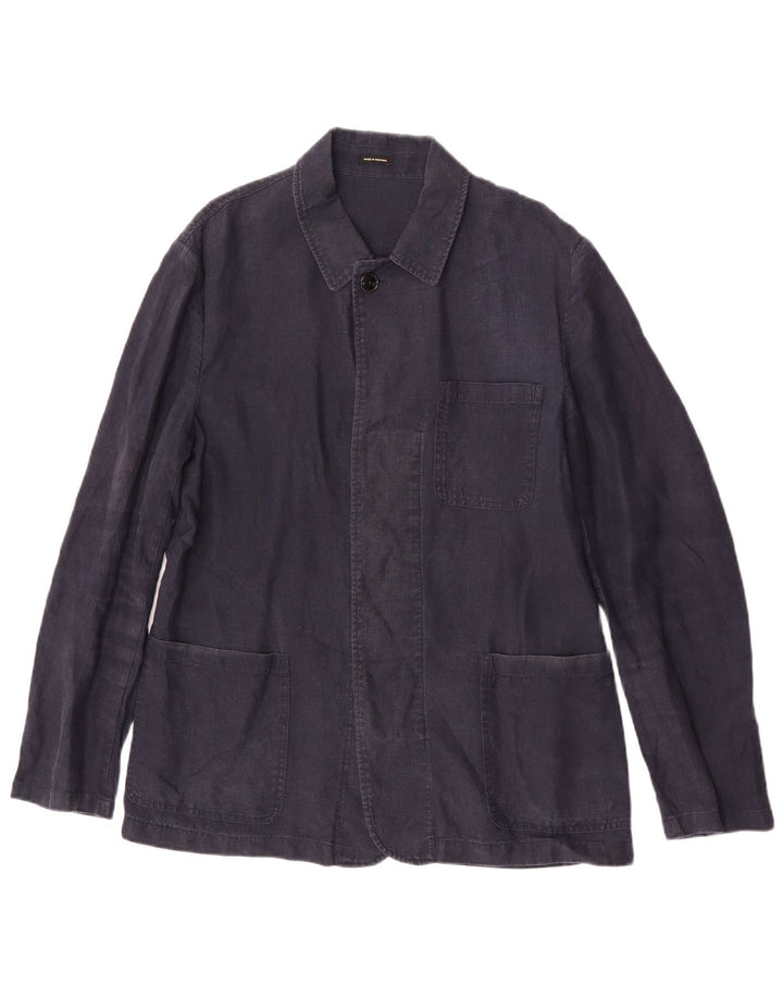 Massimo Dutti Mens Utility Jacket UK 40 Large Navy Blue Linen