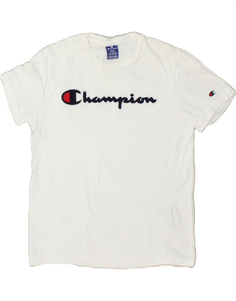 CHAMPION Womens Graphic T-Shirt Top UK 10 Small White Cotton | Vintage Champion | Thrift | Second-Hand Champion | Used Clothing | Messina Hembry 