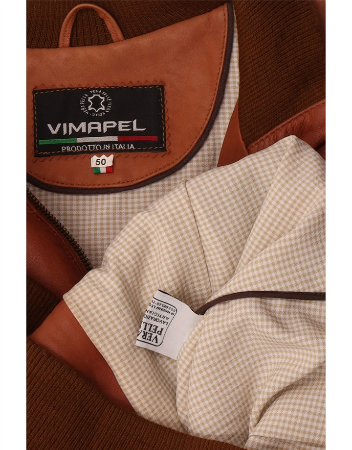 Vimapel Mens Bomber Leather Jacket IT 50 Large Brown Leather