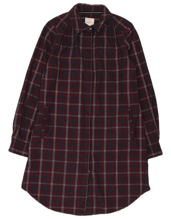 Fat Face Womens Loose Fit Shirt Dress UK 8 Small  Burgundy Check Cotton
