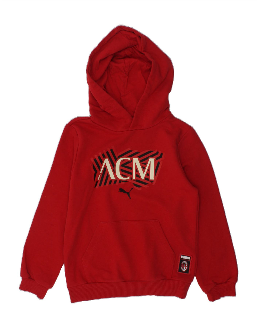 PUMA Boys AC Milan Graphic Hoodie Jumper 7-8 Years Red | Vintage Puma | Thrift | Second-Hand Puma | Used Clothing | Messina Hembry 