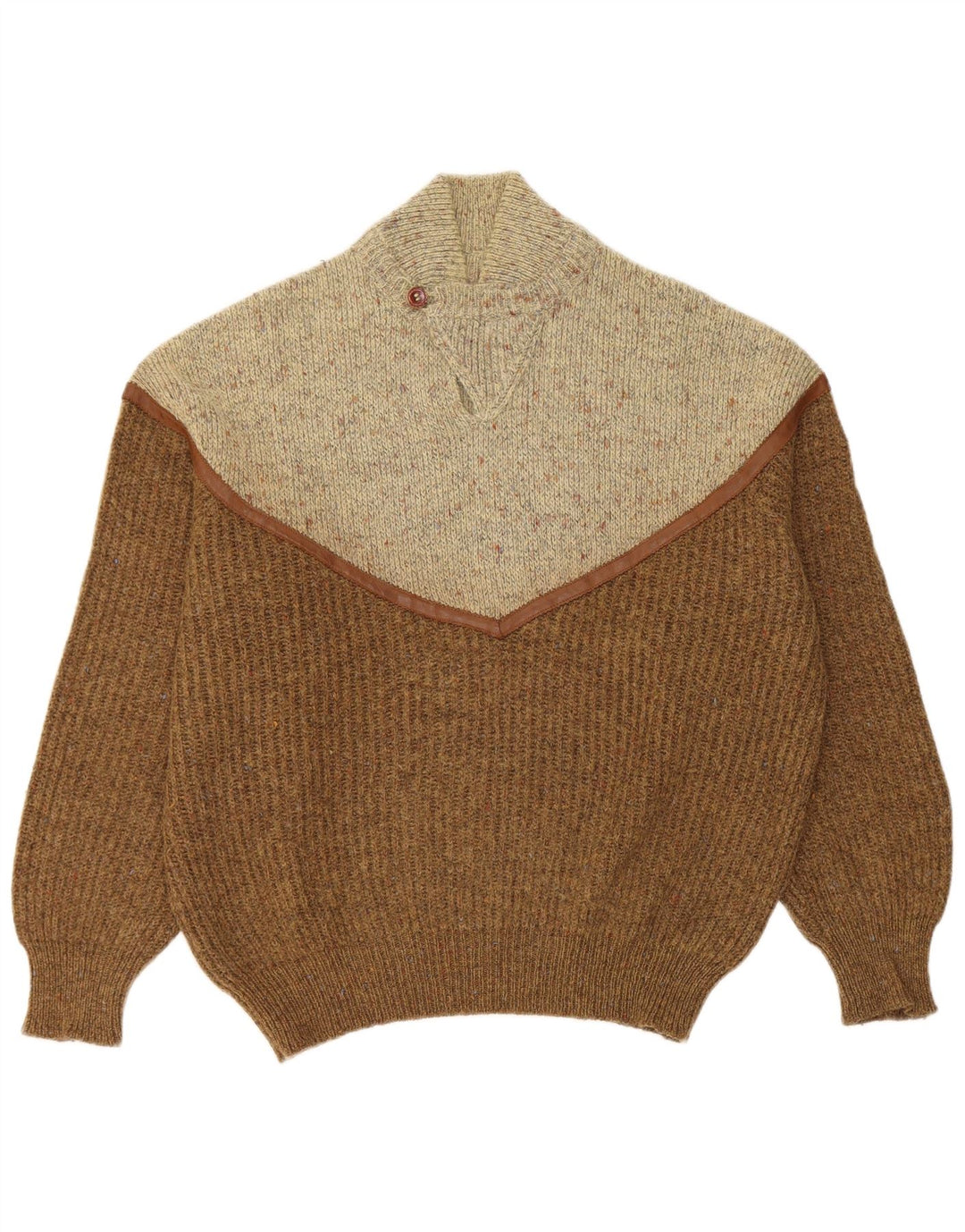 Vintage Mens Turtle Neck Jumper Sweater Large Brown Colourblock