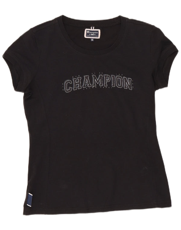 Champion Womens Graphic T-Shirt Top UK 12 Medium Black