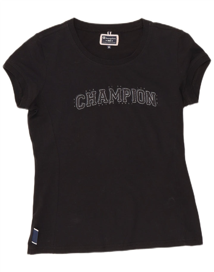 Champion Womens Graphic T-Shirt Top UK 12 Medium Black