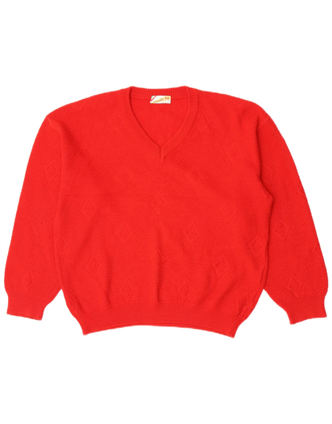 Mazzonetto Mens V-Neck Jumper Sweater Small Red Argyle/Diamond