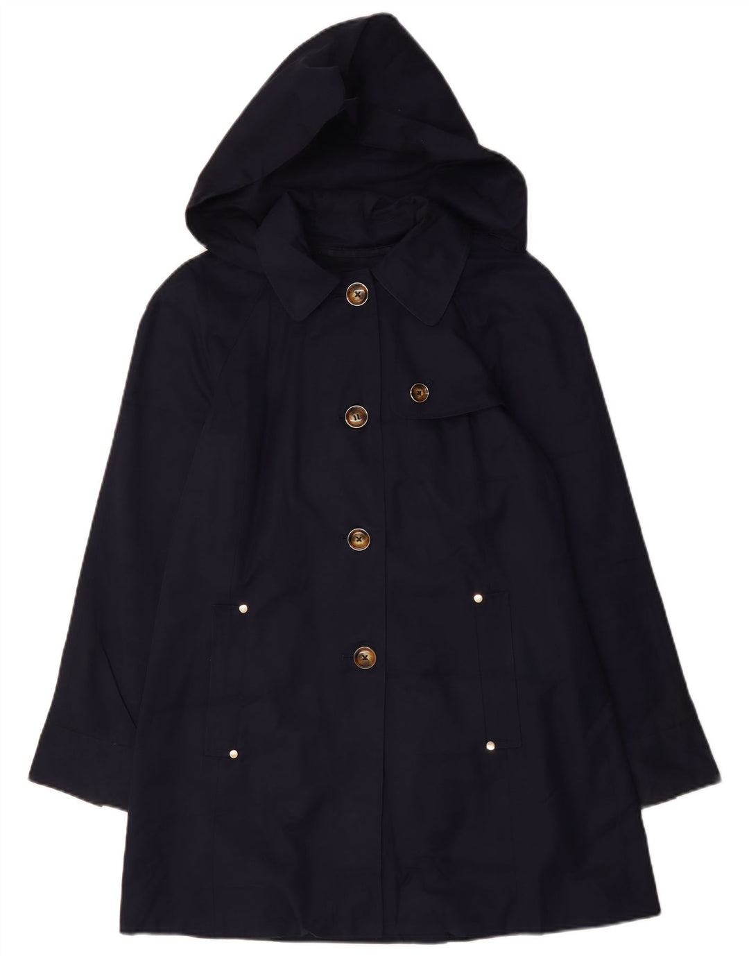 LONDON FOG Womens Hooded Trench Coat UK 14 Medium Navy Blue Cotton
