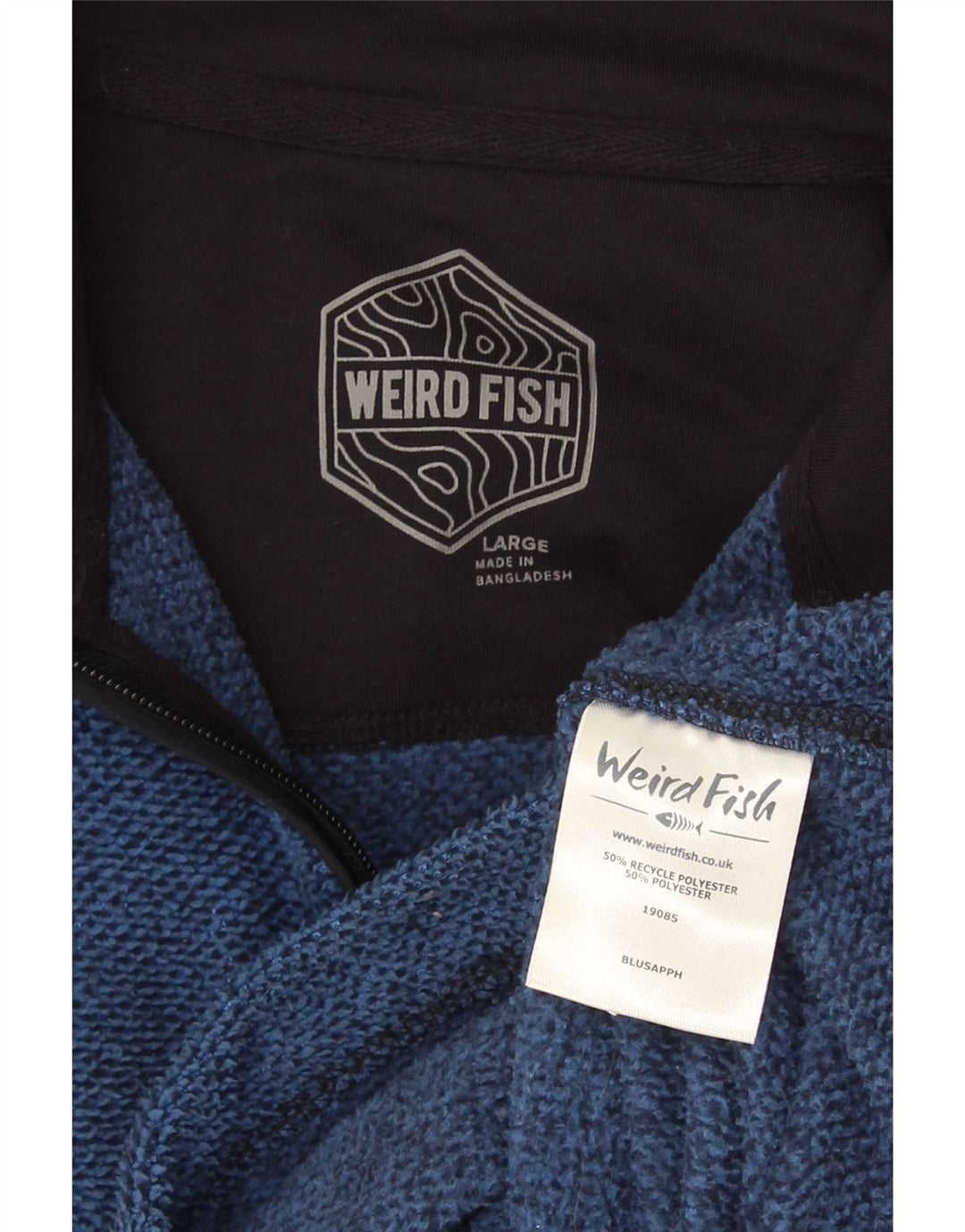 Weird Fish Mens Zip Neck Fleece Jumper Large Blue Polyester