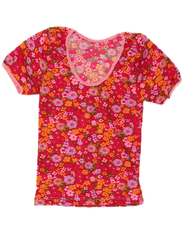 Vintage Womens Crop T-Shirt Top UK 8 Small Red Floral