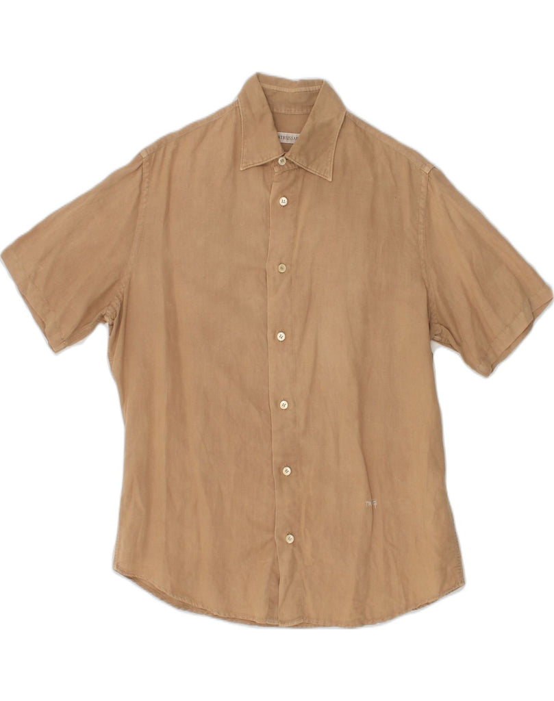 TRUSSARDI Mens Short Sleeve Shirt Medium Brown | Vintage Trussardi | Thrift | Second-Hand Trussardi | Used Clothing | Messina Hembry 