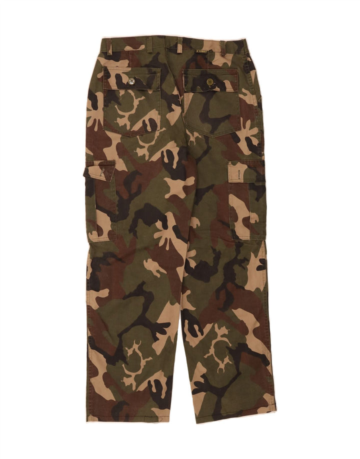 3 TORRI Mens Straight Cargo Trousers W32 L30 Khaki Camouflage Polyester Vintage 3 Torri and Second-Hand 3 Torri from Messina Hembry 