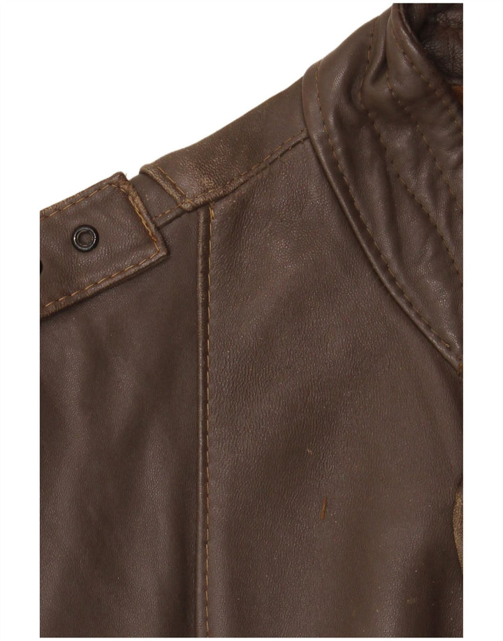 Vintage Mens Military Leather Jacket IT 52 XL Brown